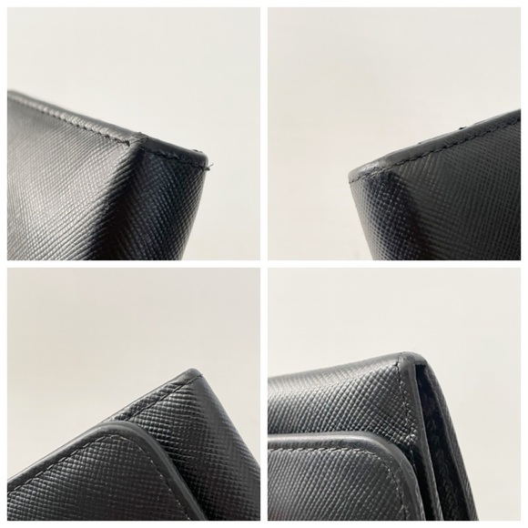 Prada black saffiano leather triangle long snap wallet sleek gold - Picture 4 of 11